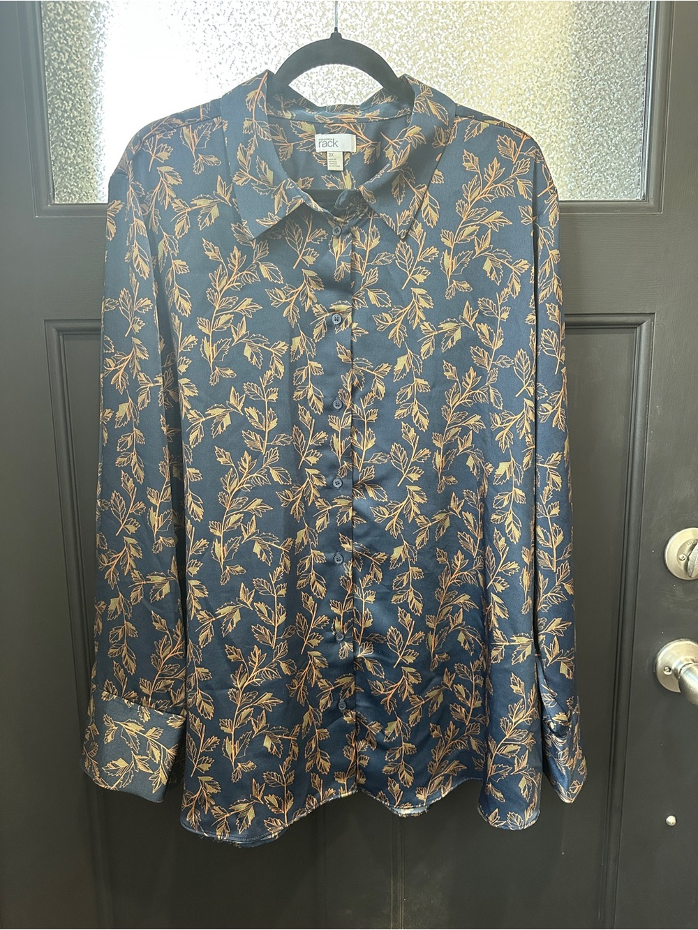Nordstrom Rack Dark Teal/Copper Leaf Print Button-Up Blouse Sz 3X